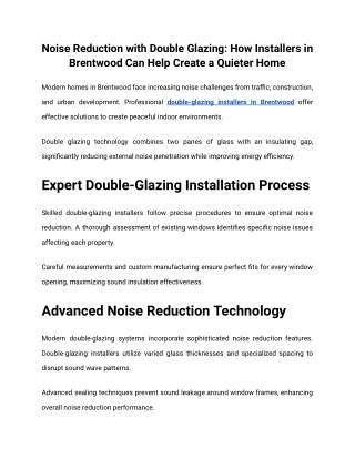 Noise Reduction with Double Glazing_ How Installers in Brentwood Can Help Create a Quieter Home