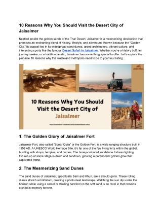 10 Reasons Why You Should Visit the Desert City of Jaisalmer