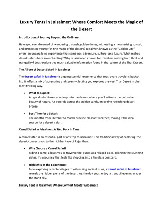 Luxury Swiss Tent In Jaisalmer - Best Desert Safari Camp Jaisalmer