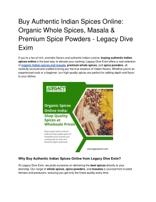 Buy Authentic Indian Spices Online_ Organic Whole Spices, Masala & Premium Spice Powders - Legacy Dive Exim (1)