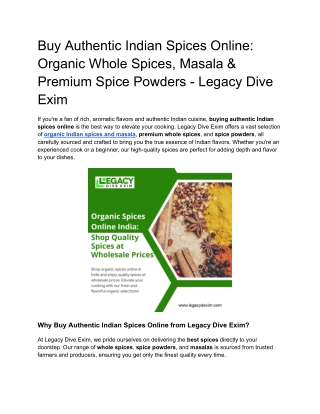 Buy Authentic Indian Spices Online_ Organic Whole Spices, Masala & Premium Spice Powders - Legacy Dive Exim (1)