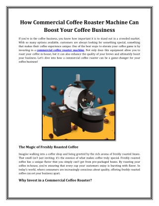 How a Commercial Coffee Roaster Machine Can Boost Your Coffee Business