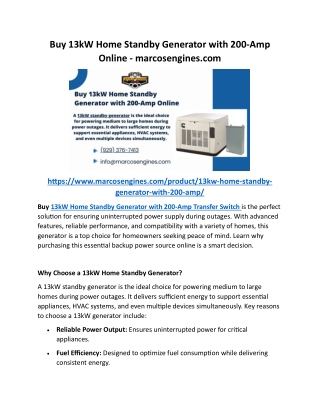 Buy 13kW Home Standby Generator with 200-Amp Online - marcosengines