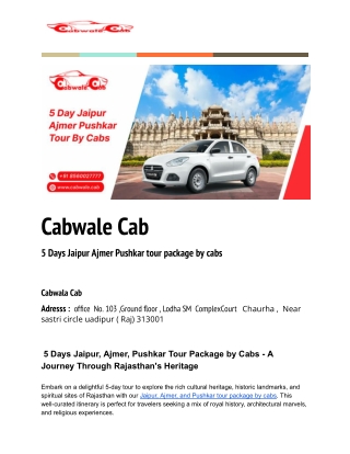5 Days Jaipur Ajmer Pushkar tour package by cabs