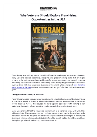 Why Veterans Should Explore Franchising Opportunities in the USA