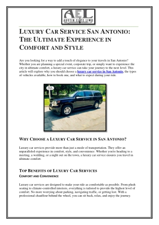 Luxury Car Service San Antonio The Ultimate Experience in Comfort and Style