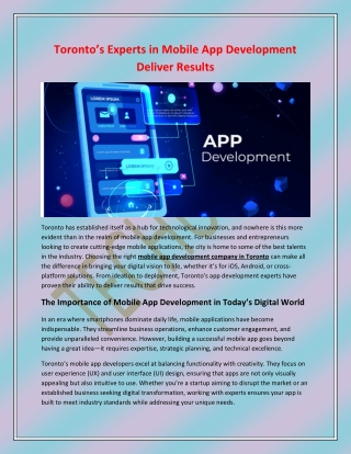 Toronto Experts in Mobile App Development Deliver Results