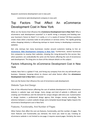 Top Factors That Affect An eCommerce Development Cost in New York