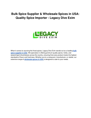 Bulk Spice Supplier & Wholesale Spices in USA_ Quality Spice Importer - Legacy Dive Exim