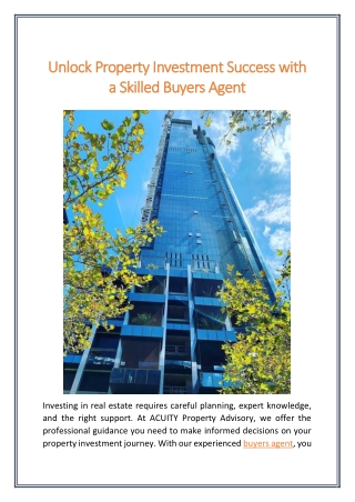 Unlock Property Investment Success with a Skilled Buyers Agent