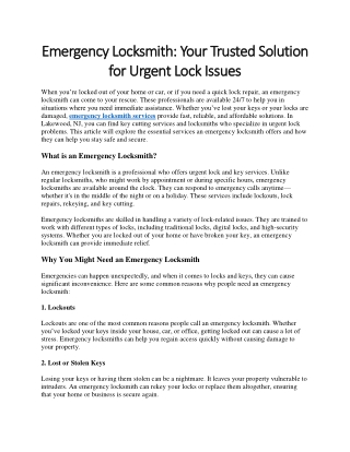 Emergency Locksmith Your Trusted Solution for Urgent Lock Issues