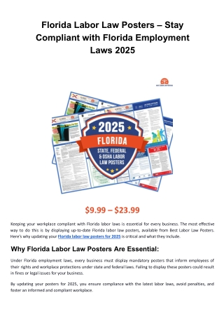 Affordable Florida Labor Law Posters – Laminated & Digital Formats