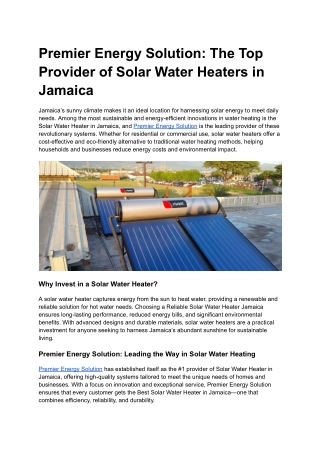 Solar Water Heater in Jamaica
