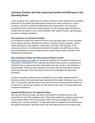 Lithotomy Position Gel Pads Improving Comfort and Efficiency in the Operating Room