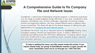 Quick fixes for Company File And Network Issues
