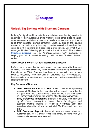 Unlock Big Savings with Bluehost Coupons