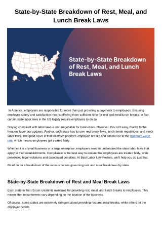 Breakdown of U.S. Rest, Meal, and Lunch Break Laws by State