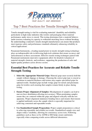 Top 7 Best Practices for Tensile Strength Testing