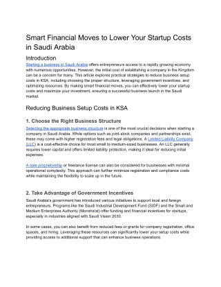 PDF Smart Financial Moves to Lower Your Startup Costs in Saudi Arabia