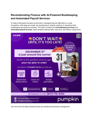 Revolutionizing Finance with AI-Powered Bookkeeping and Automated Payroll Services