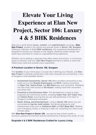 Elevate Your Living Experience at Elan New Project