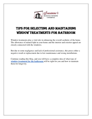 Tips for Selecting and Maintaining Window Treatments for Bathroom