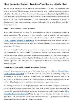 Cloud Computing Training Transform Your Business with the Cloud