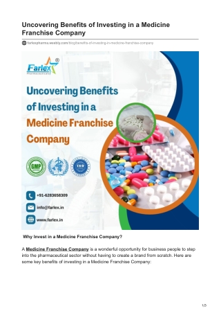 Benefits of Investing in a Medicine Franchise Company