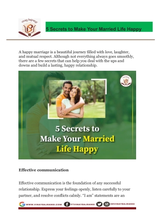 5 Secrets to Make Your Married Life Happy