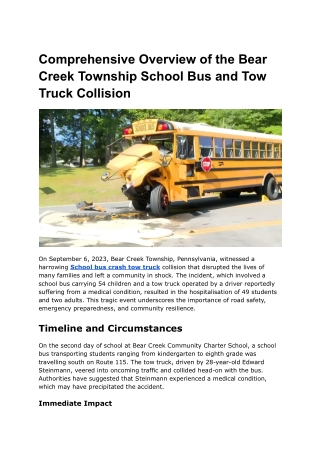 Comprehensive Overview of the Bear Creek Township School Bus and Tow Truck Collision