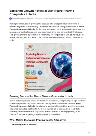 Growth Potential with Neuro Pharma Companies in India