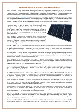 Benefits Of Slimline Solar Panels For Compact Energy Solutions