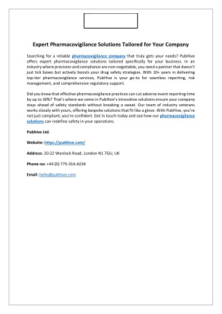 Expert Pharmacovigilance Solutions Tailored for Your Company