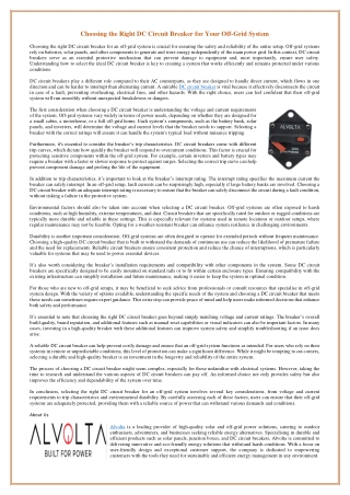Choosing the Right DC Circuit Breaker for Your Off-Grid System