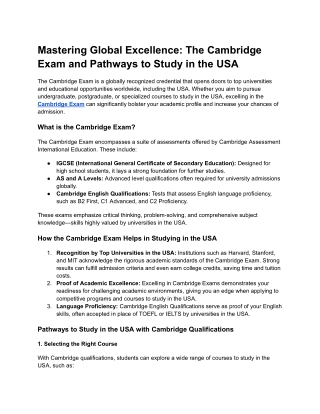 Mastering Global Excellence_ The Cambridge Exam and Pathways to Study in the USA