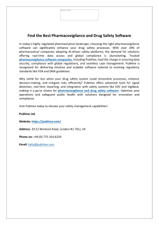 Find the Best Pharmacovigilance and Drug Safety Software