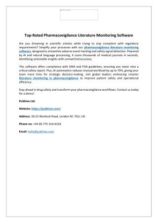 Top-Rated Pharmacovigilance Literature Monitoring Software