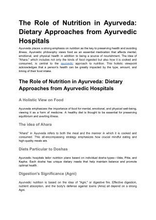 The Role of Nutrition in Ayurveda_ Dietary Approaches from Ayurvedic Hospitals