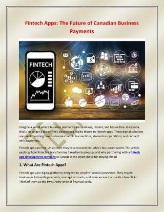 Fintech Apps The Future of Canadian Business Payments