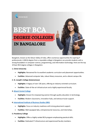 Top 10 Best BCA Degree Colleges in Bangalore