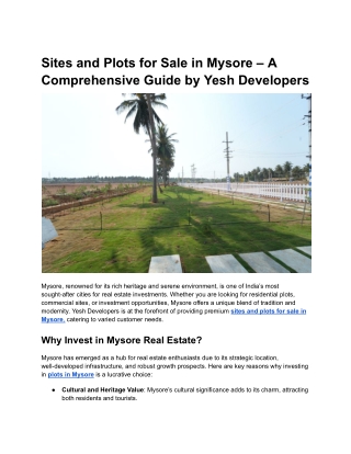 Sites and Plots for Sale in Mysore – A Comprehensive Guide by Yesh Developers