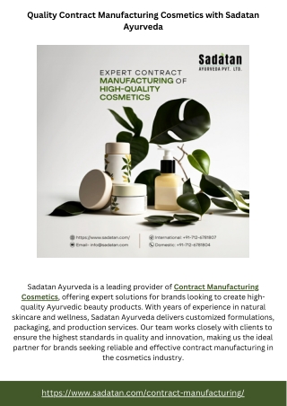 Quality Contract Manufacturing Cosmetics with Sadatan Ayurveda