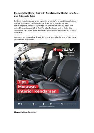 Premium Car Rental Tips with AutoTranz Car Rental for a Safe and Enjoyable Drive