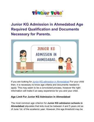 Junior KG Admission in Ahmedabad Age Required Qualification and Documents Necessary for Parents