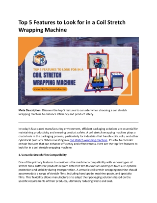 Top 5 Features to Look for in a Coil Stretch Wrapping Machine