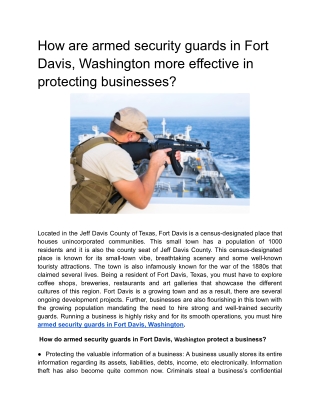 How are armed security guards in Fort Davis, Washington more effective in protecting businesses