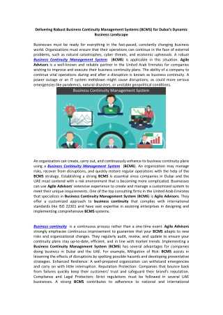 Delivering Robust Business Continuity Management Systems (BCMS) for Dubai