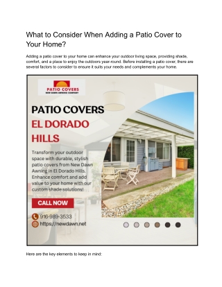 What to Consider When Adding a Patio Cover to Your Home