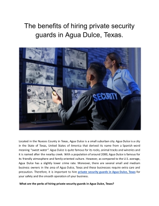 The benefits of hiring private security guards in Agua Dulce, Texas