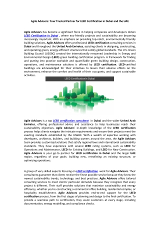 Agile Advisors: Your Trusted Partner for LEED Certification in Dubai and the UAE